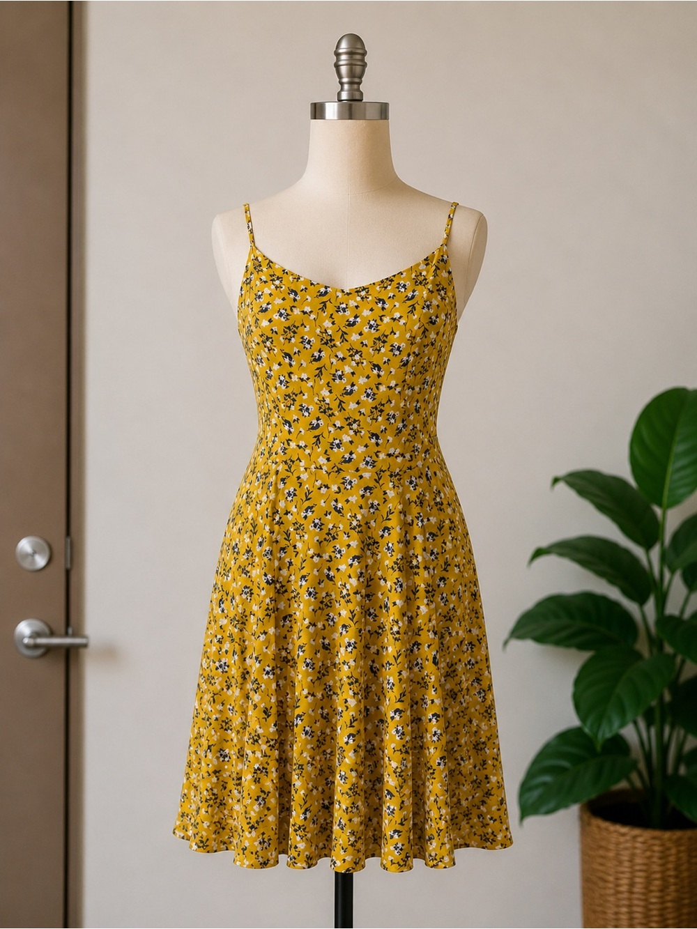 Old Navy a-line Yellow Floral Spaghetti-Strap Dress